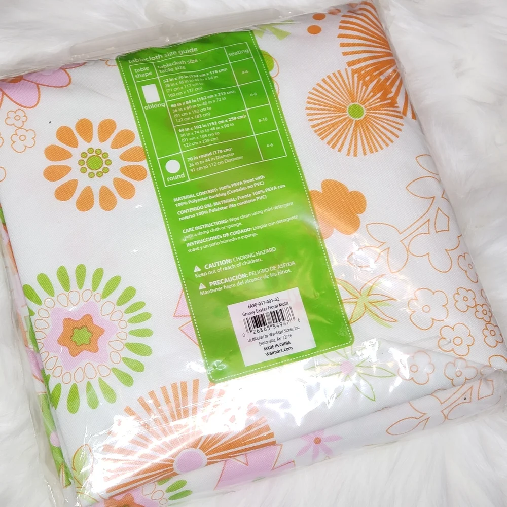 Vintage Walmart Easter Themed Psychedelics Retro PVC Oblong Table Cloth